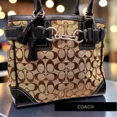 COACHコーチ シグネチャー柄 トートバッグ　ダークブラウン 型番10247