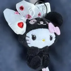 新作★パンダ　ハローキティ　デコ盛れマスコット　ブラック　タグ付き