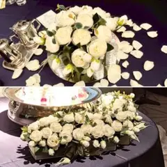 結婚式　アーティフィシャルフラワー　ケーキ入刀　テーブル　装花　ブライダル
