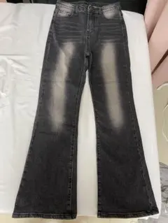 ブラック ブーツカットデニム フェード加工 フレアパンツ デニム 韓国