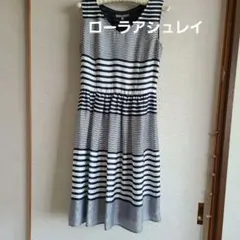 ローラアシュレイLAURA　ASHLEYストライプノースリーブ ひざ丈ワンピース
