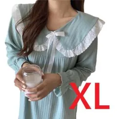 【86④】緑・ナイトウェアルームウェア・ネグリジェ ・XL