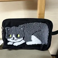 猫　ポーチ　3ポケット　軽量　化粧ポーチ　大容量　小物入れ　ブラック