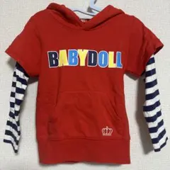 BABYDOLL 赤 フード付き重ね着風トレーナー 100