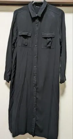 黒のシャツドレス 長袖 ポケット付き