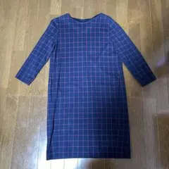 ユニクロ　ネイビーチェック柄ワンピース Lサイズ