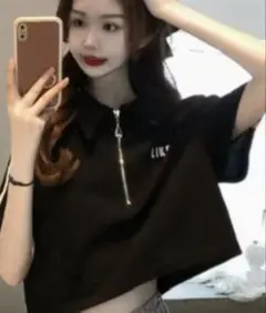 ハーフジップ 半袖 Tシャツ ブラック