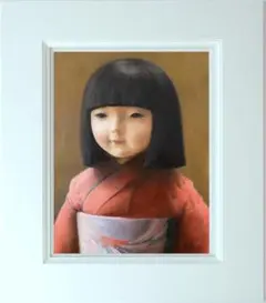 油絵 菅家令子 絵 絵画インテリアF6-080118 市松人形 日本人形 可愛い