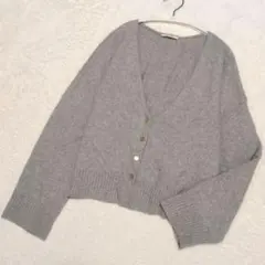 極暖フォックス混♡ベイフロー 金ボタン Vネックニットカーディガン グレー F