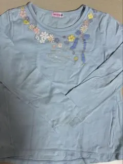 ミキハウス　水色 花柄刺繍 長袖カットソー 140