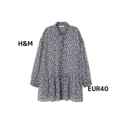 【シアーティアードブラウス 花柄 ロングシャツ ブラック】チュニック ゆったり