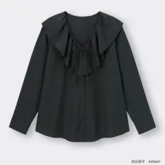 GU gu ラッフルカラーブラウス シャツ トップス 長袖 襟 ブラック 黒 L