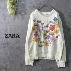 ザラ　スウェット　トレーナー　裏起毛　花柄　クロスステッチ刺繍　ヴィンテージ　S