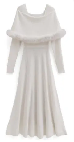 ファーケープ風オフショルニットワンピース[an1538]L