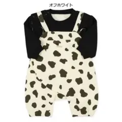 裏起毛アニマルプリント吊り風長袖ロンパース　60-70