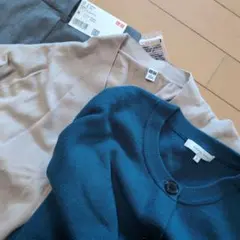 ダークグリーン カーディガン ベージュカーディガン グレー パンツ 新生活セット