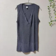 リブニットベスト スキッパー M L グレー レイヤード US古着