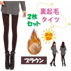 裏起毛タイツ 2枚　無地 防寒 下着 F ブラウン 防寒 インナー 美脚 暖かい