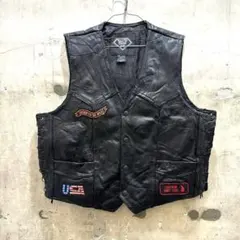 US古着 DIAMOND PLATE パッチワークレザーベスト ワッペン
