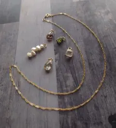 14kgfネックレス＆チャーム／淡水パール・ペリドットその他５種／華奢チェーン