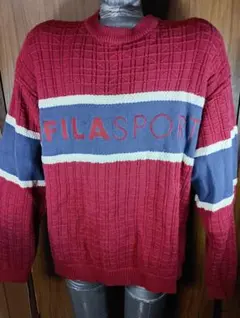 FILA SPORT リブ編みコットンセーター 赤/青/白トリコロール