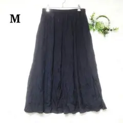 ロングスカート フレアスカート ギャザー ウエストゴム ブラック M