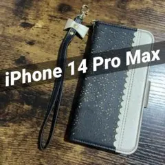 iPhone 14 Pro Max 手帳型　カバー　ケース リボン　ブラック