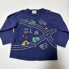 BAB CHIP 働く車 刺繍 長袖Tシャツ ネイビー 90 ロンTのサムネイル