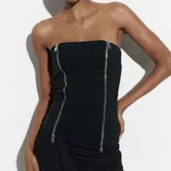 ZARA ジッパー　ストラップレス　トップス