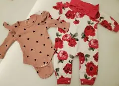ベビー服☆ハート 薔薇 花柄 ロンパース カバーオール 新品未使用