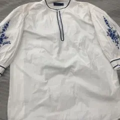 ポロラルフローレン ブラウス 刺繍 パフスリーブ コットン 白 シャツ M