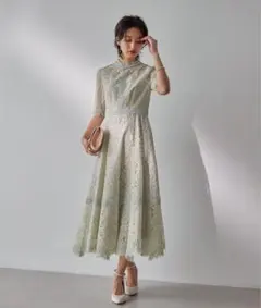 Dorry Doll 配色レース×ハシゴレース切り替えワンピースドレス グリーン