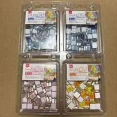 ダイソー ガラスタイル 1cm角 ブルー2、ピンク、シトラス 4点セット