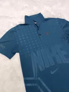 【希少】NIKE ナイキ ロゴ 3Dプリント ポロシャツ L ブルー