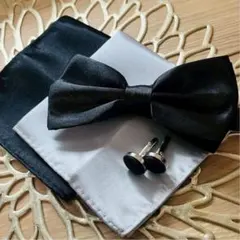 黒 蝶ネクタイ メンズ 結婚式 4点セット 冠婚葬祭