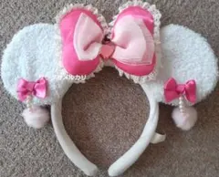 美品　ディズニー　レア　 ミニー　カチューシャ　イヤリング　白　ピンク　リボン