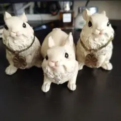 陶器製ウサギの置物 クリーム色 3つセット