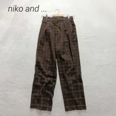 ニコアンド チェック柄 ワイドパンツ M ブラウン 総柄 個性的 カジュアル