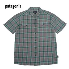 patagonia チェック シャツ 半袖 ロゴ 総柄 グレー M
