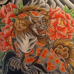 「唐獅子牡丹」A4サイズ　TATTOO　フラッシュ　錦絵　浮世絵　入墨　和柄のサムネイル