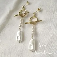 #376 樹脂スクエアパール　スワロパール3連　マンテルピアス/イヤリング変更可