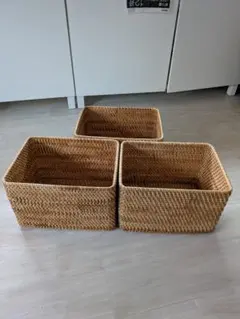 無印良品　重なるラタン長方形バスケット大 3個セット