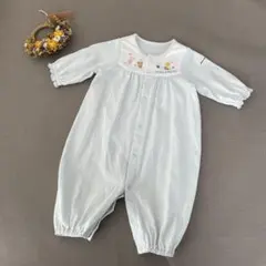 ミキハウス ツーウェイオール カバーオール 50-60cm 動物 刺繍 水色