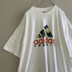 【希少XL】adidasテニスデザイン古着ビックロゴ90s オーバーサイズ白