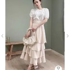 MIIA 2way ティアード ロングスカート ベージュ