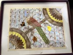 【真作】絵画　メキシコ民芸　アマテ絵　孔雀図　エメラルドグリーン　額装　C112 真作】絵画 メキシコ民芸 アマテ絵 孔雀図 エメラルドグリーン 額装