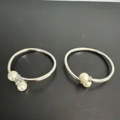 パール付きシルバーバングル2個セット