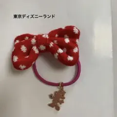 東京ディズニーランド　ミニーマウス付き赤いリボン付きヘアゴム