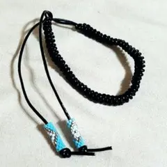 ビーズ織パーツ付きブレスレット(黒)