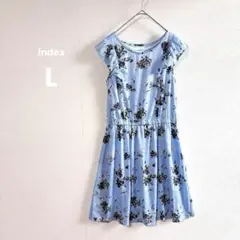 大きいサイズ index フラワープリント 花柄 ワンピース ウエストギャザー